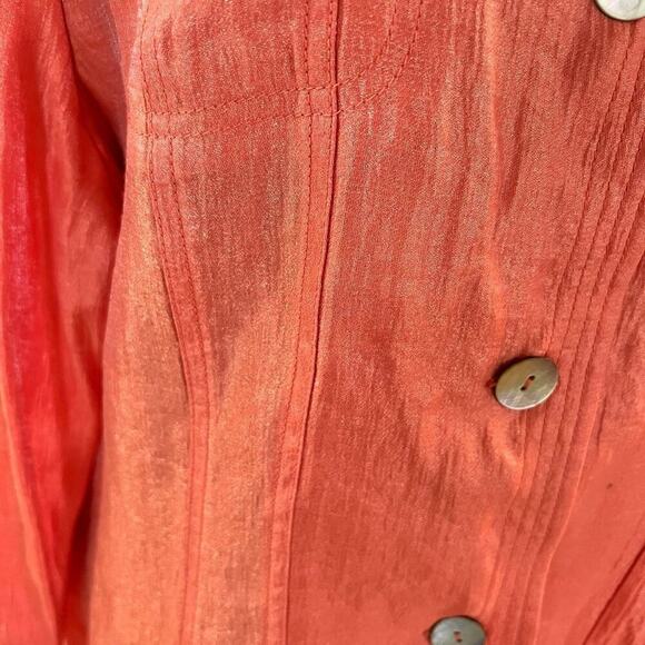 Ruby Rd. CORAL PINK shimmer women’s size 16 jacket. 3/4 sleeves, button down - Picture 4 of 12